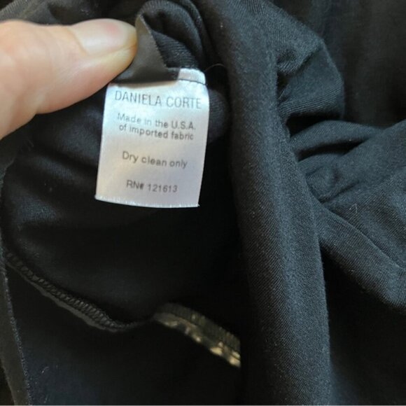 Daniela Corte Lisa Black long sleeve padded shoulders Bodysuit Top Sz M - Picture 9 of 13